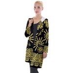Maya Style Gold Linear Totem Icons Hooded Pocket Cardigan