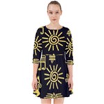 Maya Style Gold Linear Totem Icons Smock Dress