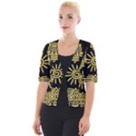 Maya Style Gold Linear Totem Icons Cropped Button Cardigan