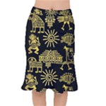 Maya Style Gold Linear Totem Icons Short Mermaid Skirt