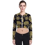 Maya Style Gold Linear Totem Icons Long Sleeve Zip Up Bomber Jacket