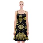 Maya Style Gold Linear Totem Icons Spaghetti Strap Velvet Dress