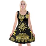 Maya Style Gold Linear Totem Icons Reversible Velvet Sleeveless Dress
