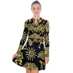 Maya Style Gold Linear Totem Icons Long Sleeve Panel Dress