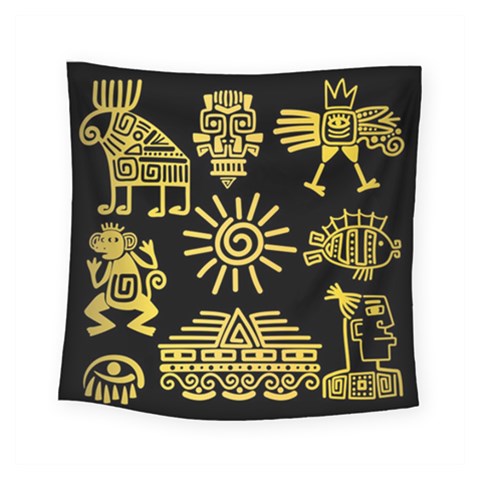 Maya Style Gold Linear Totem Icons Square Tapestry (Small) from ArtsNow.com