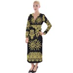 Maya Style Gold Linear Totem Icons Velvet Maxi Wrap Dress