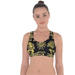 Maya Style Gold Linear Totem Icons Cross String Back Sports Bra