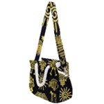 Maya Style Gold Linear Totem Icons Rope Handles Shoulder Strap Bag
