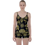 Maya Style Gold Linear Totem Icons Tie Front Two Piece Tankini