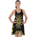 Maya Style Gold Linear Totem Icons Show Some Back Chiffon Dress
