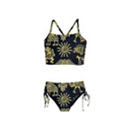 Maya Style Gold Linear Totem Icons Girls  Tankini Swimsuit