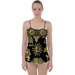 Maya Style Gold Linear Totem Icons Babydoll Tankini Top