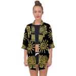 Maya Style Gold Linear Totem Icons Open Front Chiffon Kimono