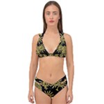Maya Style Gold Linear Totem Icons Double Strap Halter Bikini Set