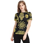 Maya Style Gold Linear Totem Icons Women s Short Sleeve Rash Guard