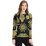 Maya Style Gold Linear Totem Icons Women s Long Sleeve Rash Guard