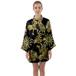 Maya Style Gold Linear Totem Icons Long Sleeve Satin Kimono