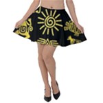 Maya Style Gold Linear Totem Icons Velvet Skater Skirt