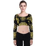 Maya Style Gold Linear Totem Icons Velvet Long Sleeve Crop Top