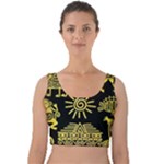Maya Style Gold Linear Totem Icons Velvet Crop Top