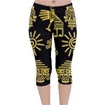 Maya Style Gold Linear Totem Icons Velvet Capri Leggings 