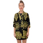 Maya Style Gold Linear Totem Icons Half Sleeve Chiffon Kimono