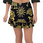 Maya Style Gold Linear Totem Icons Fishtail Mini Chiffon Skirt