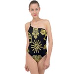 Maya Style Gold Linear Totem Icons Classic One Shoulder Swimsuit