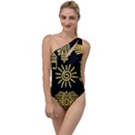 Maya Style Gold Linear Totem Icons To One Side Swimsuit