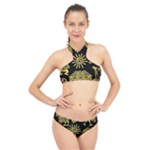 Maya Style Gold Linear Totem Icons High Neck Bikini Set