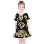 Maya Style Gold Linear Totem Icons Kids  Simple Cotton Dress