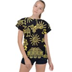 Maya Style Gold Linear Totem Icons Ruffle Collar Chiffon Blouse
