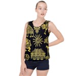Maya Style Gold Linear Totem Icons Bubble Hem Chiffon Tank Top