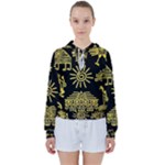 Maya Style Gold Linear Totem Icons Women s Tie Up Sweat