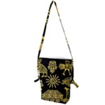 Maya Style Gold Linear Totem Icons Folding Shoulder Bag