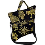 Maya Style Gold Linear Totem Icons Fold Over Handle Tote Bag