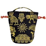 Maya Style Gold Linear Totem Icons Drawstring Bucket Bag