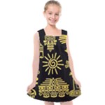 Maya Style Gold Linear Totem Icons Kids  Cross Back Dress