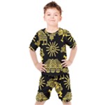 Maya Style Gold Linear Totem Icons Kids  T-Shirt and Shorts Set