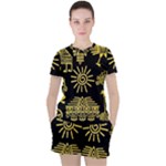 Maya Style Gold Linear Totem Icons Women s T-Shirt and Shorts Set