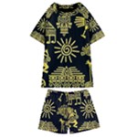 Maya Style Gold Linear Totem Icons Kids  Swim T-Shirt and Shorts Set