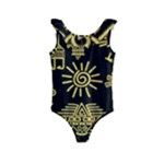 Maya Style Gold Linear Totem Icons Kids  Frill Swimsuit
