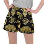 Maya Style Gold Linear Totem Icons Women s Ripstop Shorts