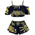 Maya Style Gold Linear Totem Icons Kids  Off Shoulder Skirt Bikini