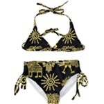 Maya Style Gold Linear Totem Icons Kids  Classic Bikini Set