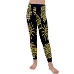 Maya Style Gold Linear Totem Icons Kids  Lightweight Velour Leggings