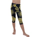 Maya Style Gold Linear Totem Icons Kids  Lightweight Velour Capri Leggings 