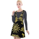 Maya Style Gold Linear Totem Icons Plunge Pinafore Velour Dress