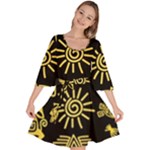 Maya Style Gold Linear Totem Icons Velour Kimono Dress