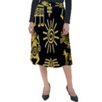Maya Style Gold Linear Totem Icons Classic Velour Midi Skirt 